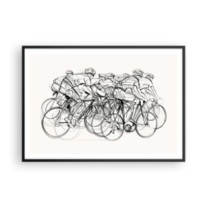 Póster en marco negro - Un grupo de ciclistas en movimiento en un estilo minimalista. - 100x70cm - Juntos como un equipo - Decoración de pared moderna para salón y dormitorio ARTTOR