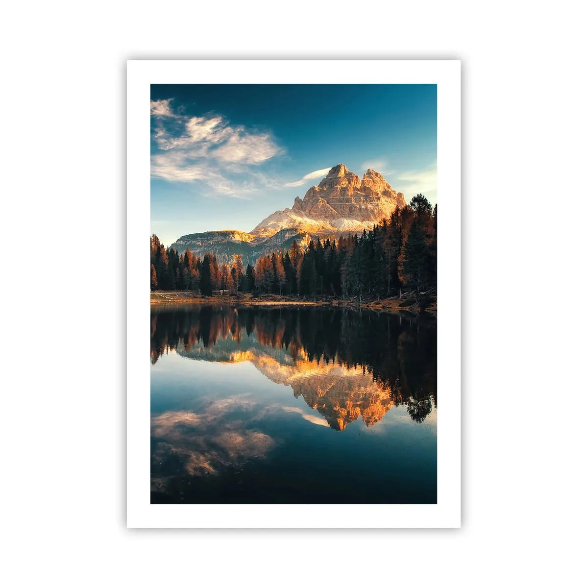 Póster - Un pico de montaña reflejado en un lago tranquilo. - 50x70cm - Paisaje duplicado - Decoración de pared moderna para salón y dormitorio ARTTOR