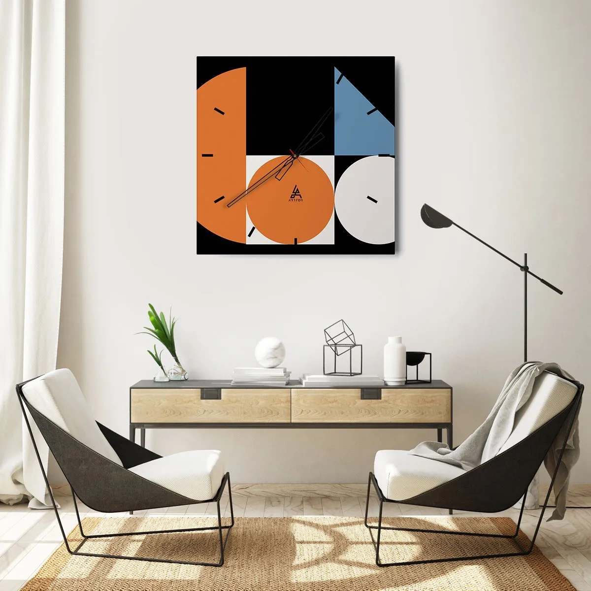 Reloj de pared - Reloj de vidrio - Diseño con figuras - 40x40 cm