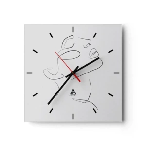 Reloj de pared - Reloj de vidrio - Un boceto minimalista del rostro de una mujer de perfil. - 30x30cm - Meandros de un sueño - Decoración de pared moderna para salón y dormitorio ARTTOR
