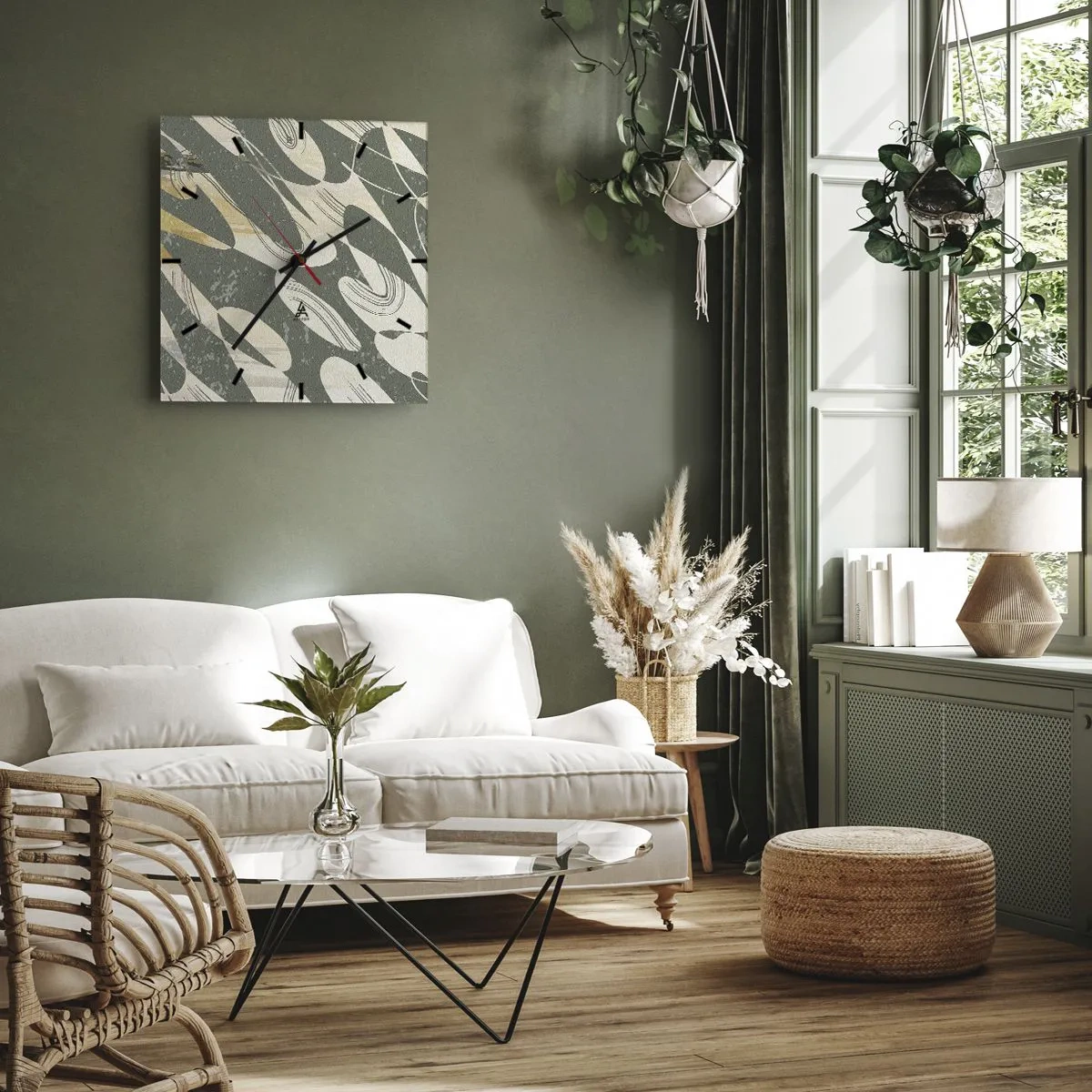 Reloj de pared - Reloj de vidrio - Abstracción rítmica - 40x40 cm