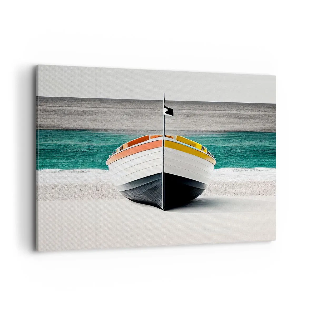 Cuadro sobre lienzo - Impresión de Imagen - Un barco en la playa con un mar turquesa al fondo. - 120x80cm - En su lugar exacto - Decoración de pared moderna para salón y dormitorio ARTTOR