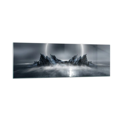 Cuadro sobre vidrio - Impresiones sobre Vidrio - Paisaje misterioso con un anillo de luz sobre las montañas. - 160x50cm - El final del cuento - Decoración de pared moderna para salón y dormitorio ARTTOR