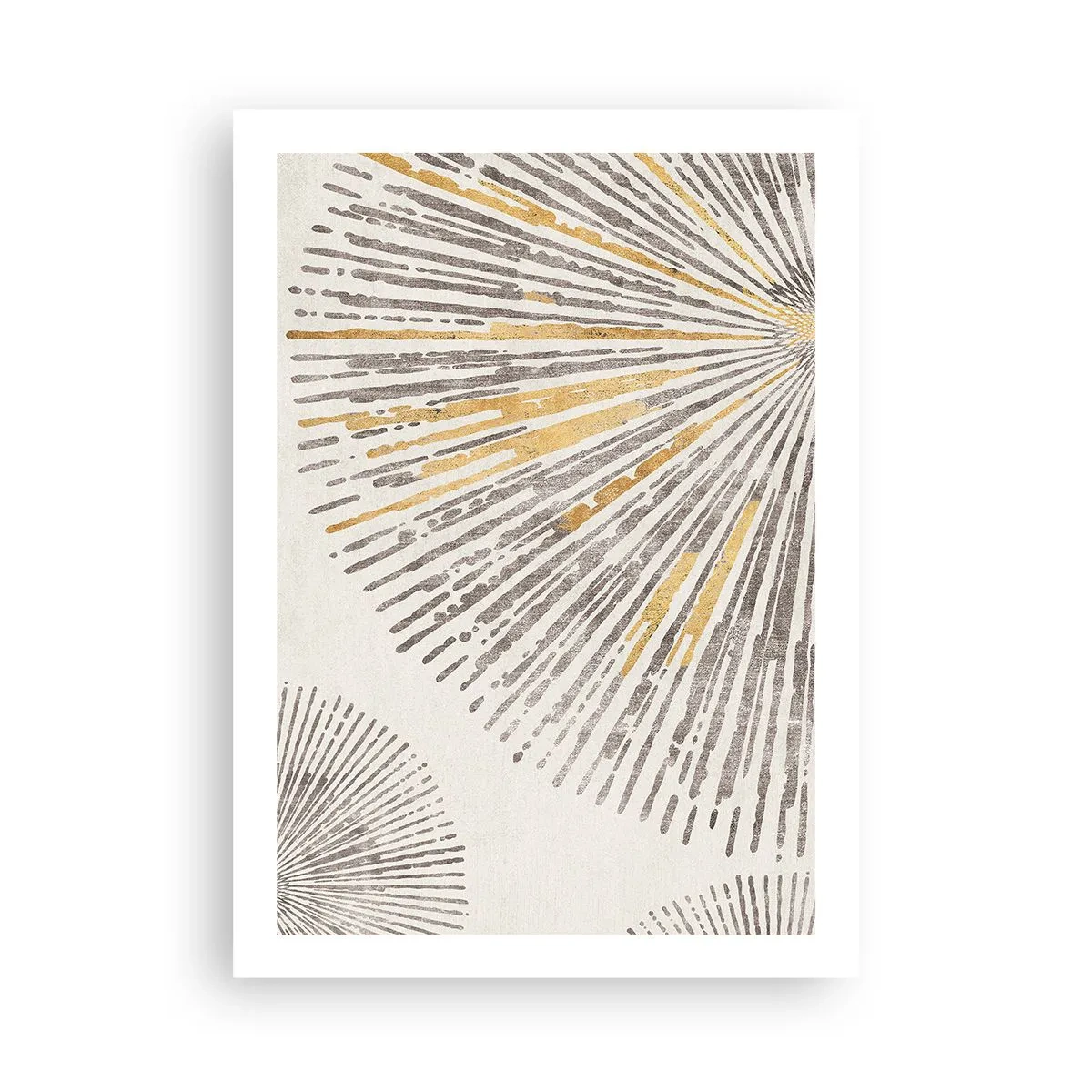 Póster - Patrón de rayos abstracto en tonos dorados y marrones - 50x70cm - Belleza lineal - Decoración de pared moderna para salón y dormitorio ARTTOR