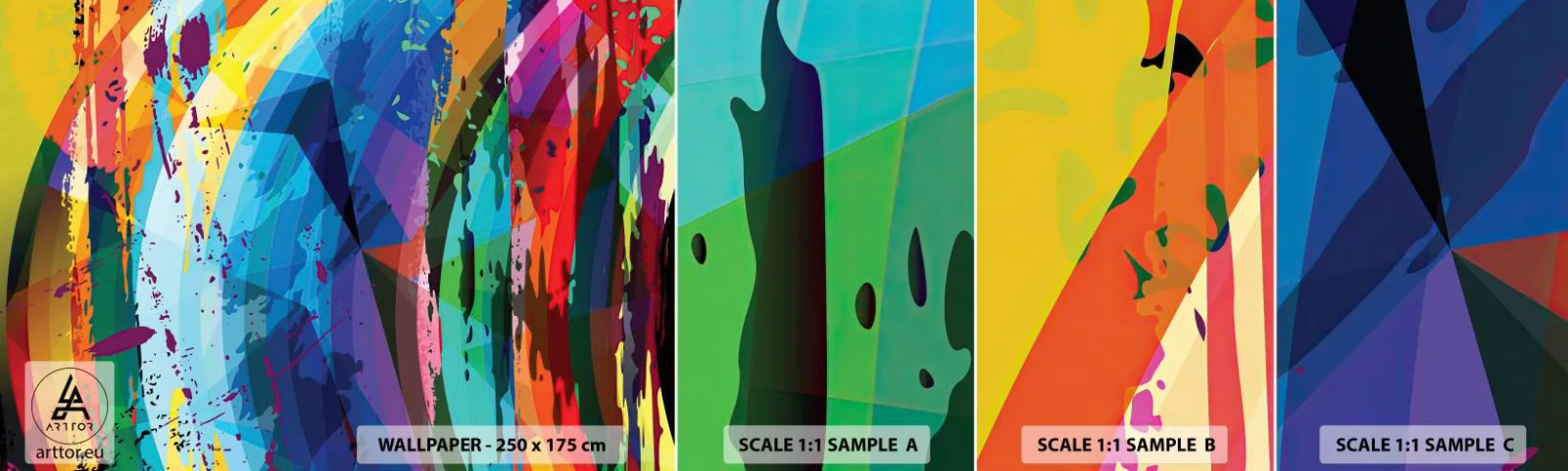 Muestra de fotomural autoadhesivo Deluxe Sticker - Vértigo de colores - Abstracción, Pedazo, Arte Moderno - 100x30 cm