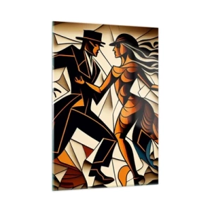 Cuadro sobre vidrio - Impresiones sobre Vidrio - Una pareja estilizada bailando en una forma abstracta dinámica. - 50x70cm - Danza de pasión - Decoración de pared moderna para salón y dormitorio ARTTOR
