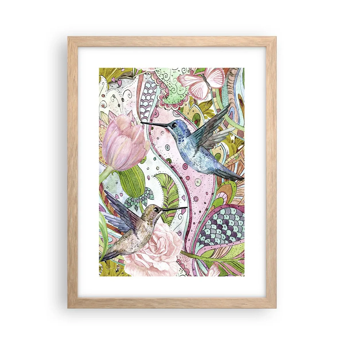 Póster en marco roble claro - Enredado en las vides - 30x40 cm