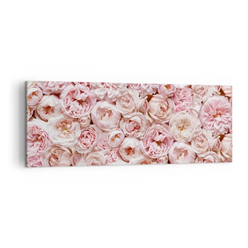 Cuadro sobre lienzo - Impresión de Imagen - Delicadas rosas en tonos rosa por toda la superficie. - 140x50cm - Salpicado de rosas - Decoración de pared moderna para salón y dormitorio ARTTOR