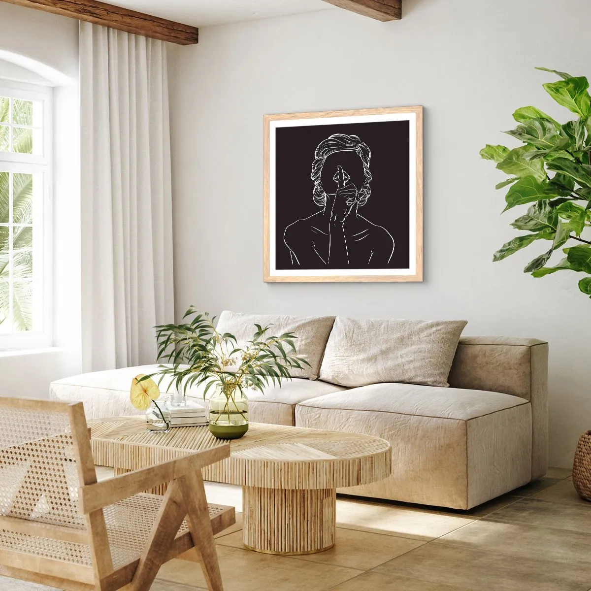 Póster en marco roble claro - La belleza florece en silencio - 50x50 cm