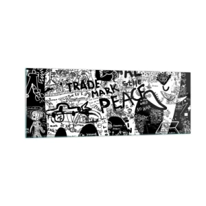 Cuadro sobre vidrio - Impresiones sobre Vidrio - Gráficos en blanco y negro con motivos de grafiti. - 140x50cm - El rico mundo de la calle - Decoración de pared moderna para salón y dormitorio ARTTOR