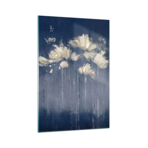 Cuadro sobre vidrio - Impresiones sobre Vidrio - Delicadas flores sobre fondo azul. - 70x100cm - Como pétalos al viento - Decoración de pared moderna para salón y dormitorio ARTTOR