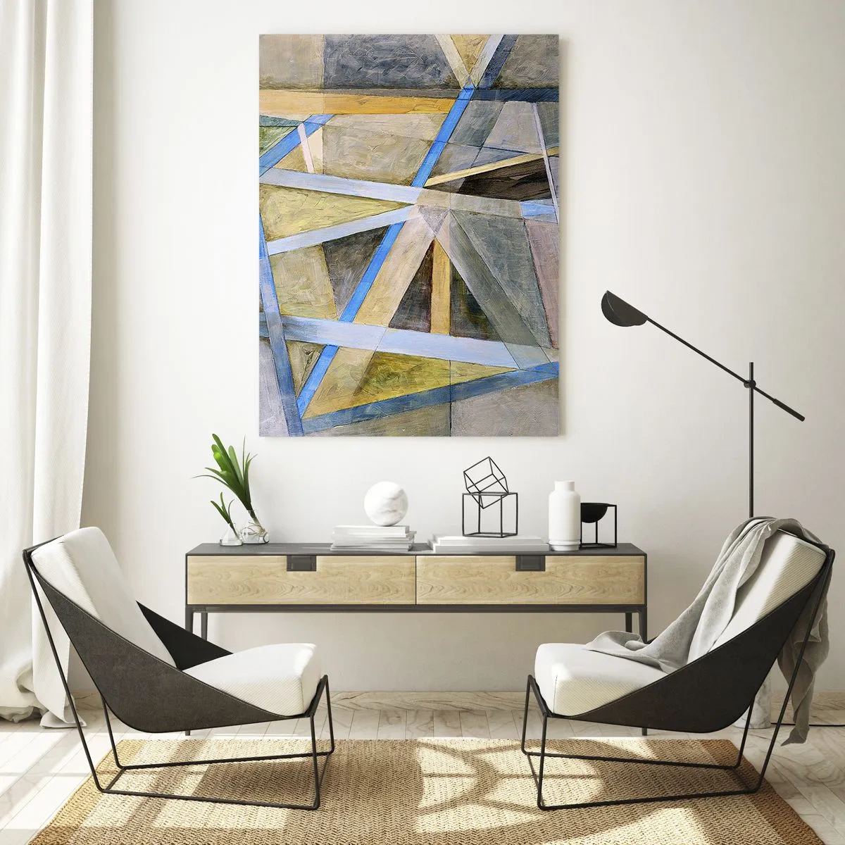 Cuadro sobre vidrio - Impresiones sobre Vidrio - Composición abstracta con formas geométricas - 50x70cm - ¿Recto o inclinado? - Decoración de pared moderna para salón y dormitorio ARTTOR