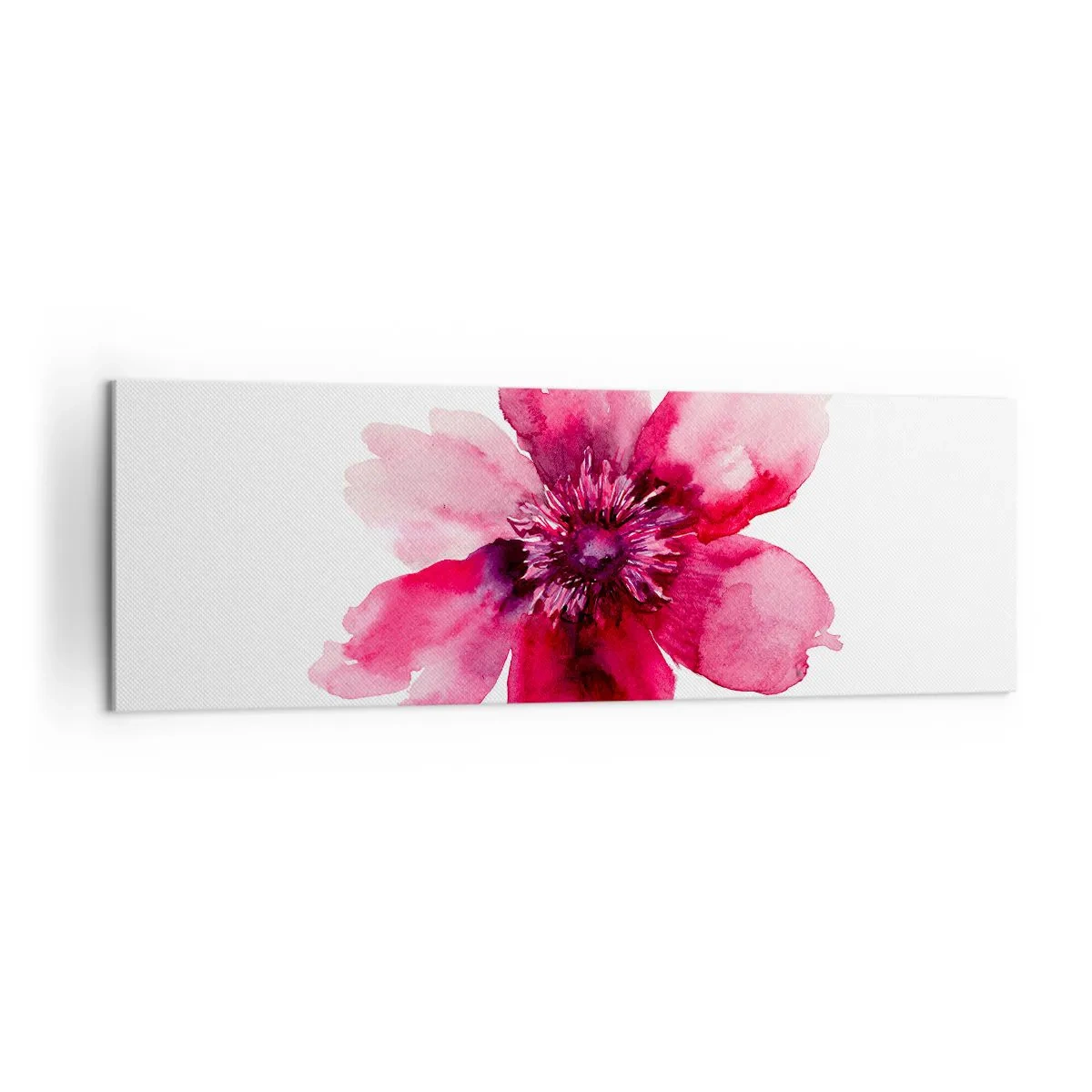 Cuadro sobre lienzo - Impresión de Imagen - Flor rosa en estilo acuarela sobre fondo blanco. - 160x50cm - Un beso con aroma a carmín - Decoración de pared moderna para salón y dormitorio ARTTOR