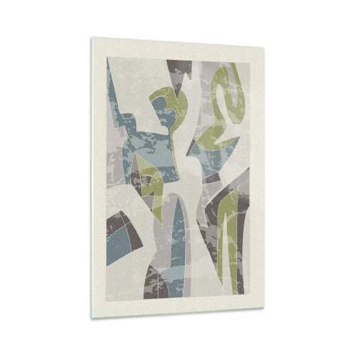 Cuadro sobre vidrio - Impresiones sobre Vidrio - Formas abstractas en verde y azul sobre un fondo claro - 70x100cm - Composición tras vidriera - Decoración de pared moderna para salón y dormitorio ARTTOR