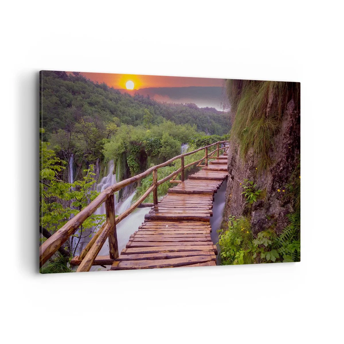 Cuadro sobre lienzo - Impresión de Imagen - Un puente con vistas a las cataratas al atardecer. - 120x80cm - Una belleza inimaginable - Decoración de pared moderna para salón y dormitorio ARTTOR