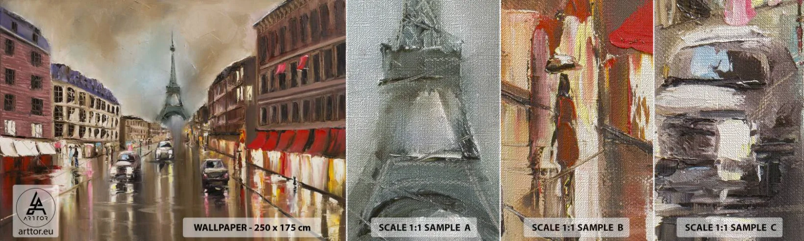 Muestra de fotomural Premium Canvas - Solo ella importa - Torre Eiffel, Ciudad, París - 100x30 cm