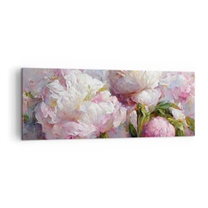 Cuadro sobre lienzo - Impresión de Imagen - Flores de peonía románticas en colores pastel. - 140x50cm - Un ramo rebosante de vida - Decoración de pared moderna para salón y dormitorio ARTTOR