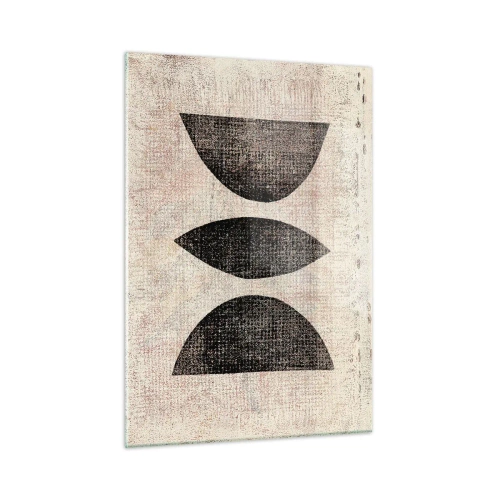 Cuadro sobre vidrio - Impresiones sobre Vidrio - Formas geométricas negras sobre un fondo beige - 50x70cm - Abstracción étnica - Decoración de pared moderna para salón y dormitorio ARTTOR