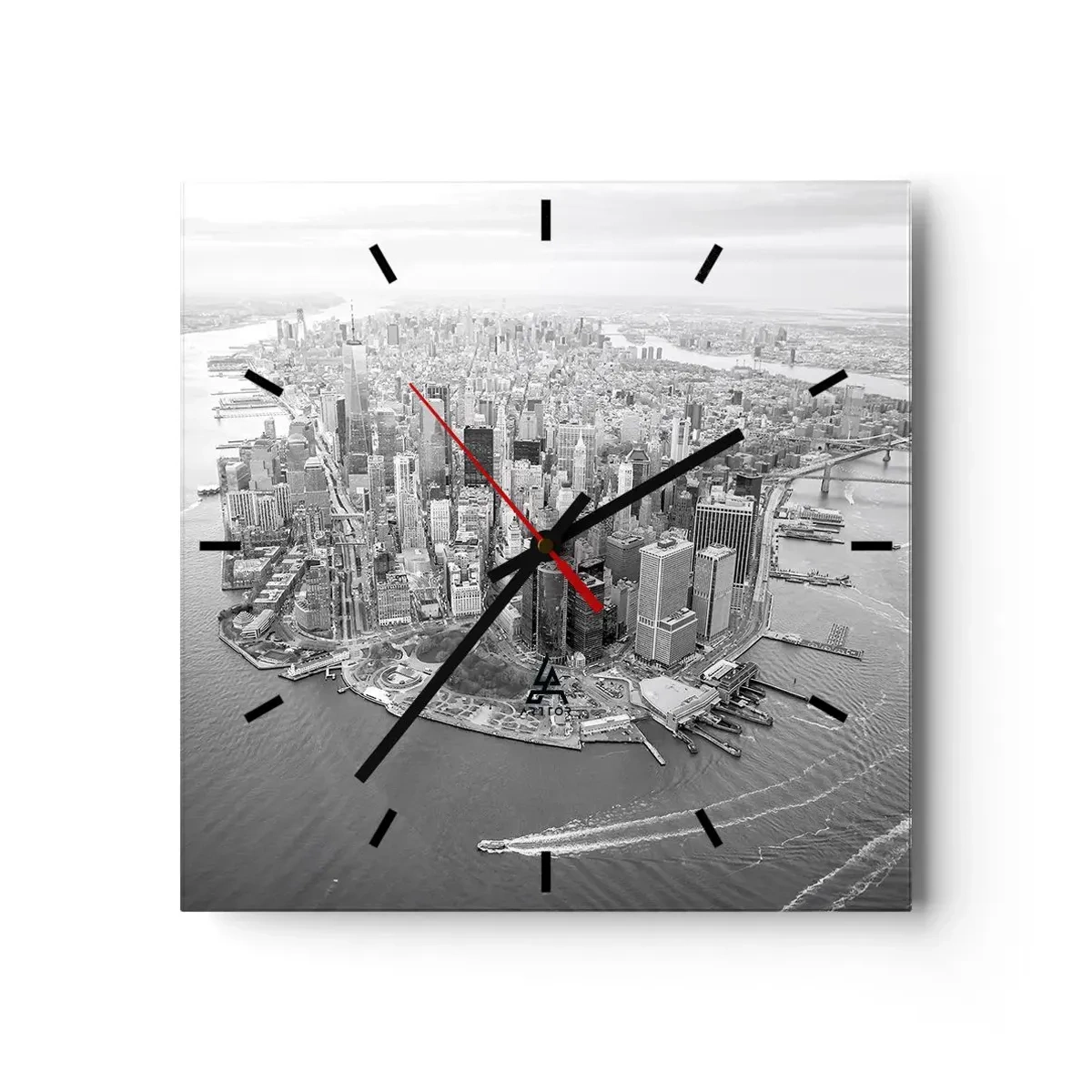 Reloj de pared - Reloj de vidrio - Vista aérea de Manhattan en blanco y negro - 30x30cm - ¿Cómo no amar este lugar? - Decoración de pared moderna para salón y dormitorio ARTTOR