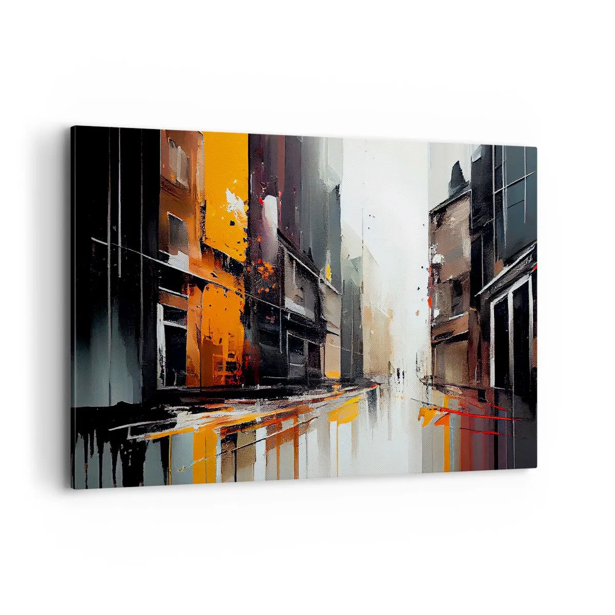 Cuadro sobre lienzo - Impresión de Imagen - Vista abstracta de una calle de la ciudad bajo la lluvia - 120x80cm - Día lluvioso - Decoración de pared moderna para salón y dormitorio ARTTOR