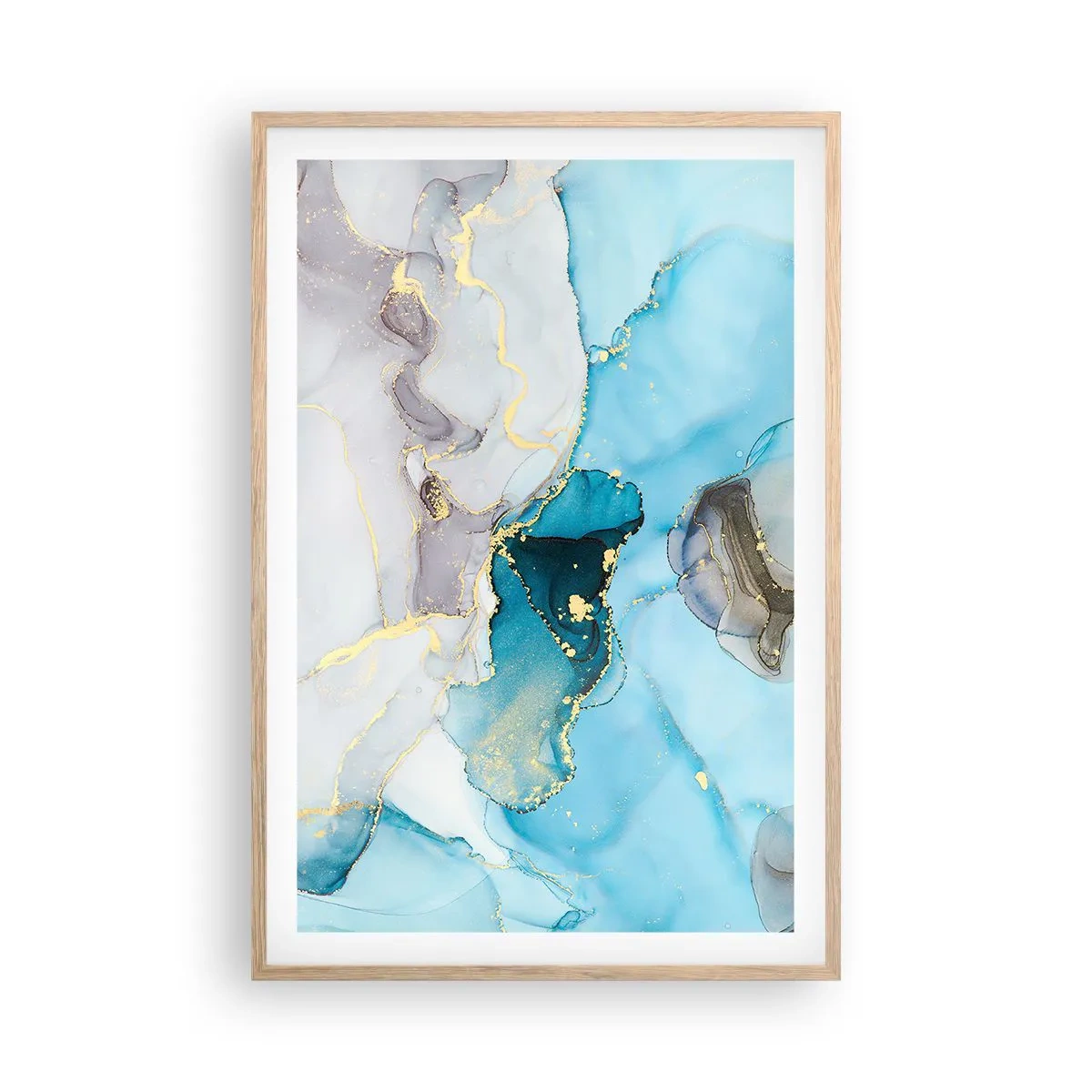 Póster en marco roble claro - Un estudio del encuentro entre el gris y el turquesa - 61x91 cm
