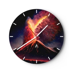 Reloj de pared - Reloj de vidrio - Erupción volcánica con una fuente de fuego y humo sobre un fondo nocturno. - 30x30cm - Belleza y horror - Decoración de pared moderna para salón, cocina y dormitorio ARTTOR
