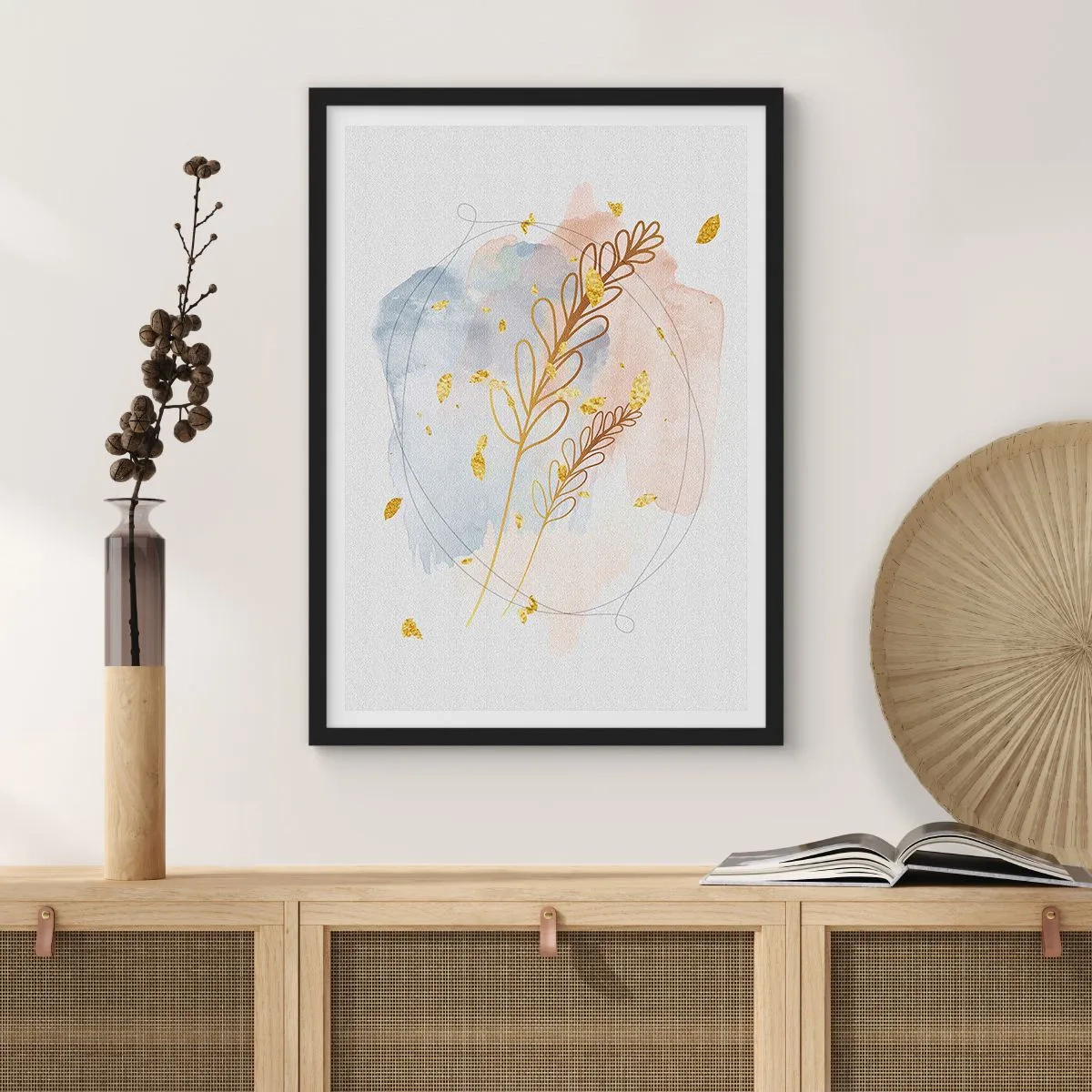 Póster en marco negro - Ráfaga dorada - 61x91 cm