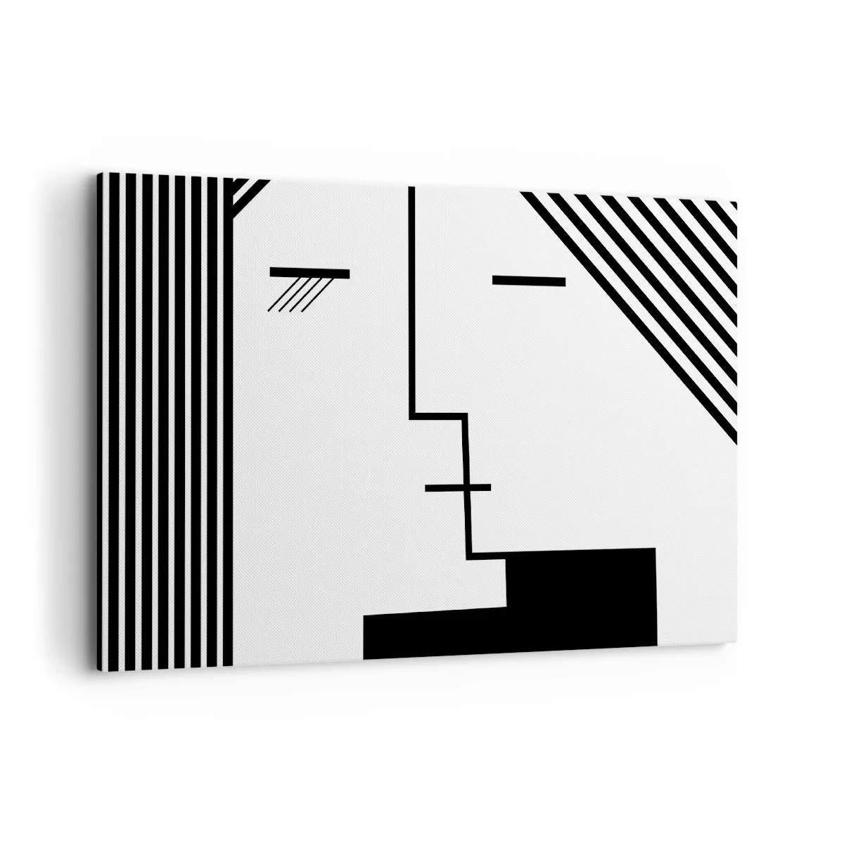 Cuadro sobre lienzo - Impresión de Imagen - Abstracción geométrica de un beso en blanco y negro. - 120x80cm - Solo un beso - Decoración de pared moderna para salón y dormitorio ARTTOR