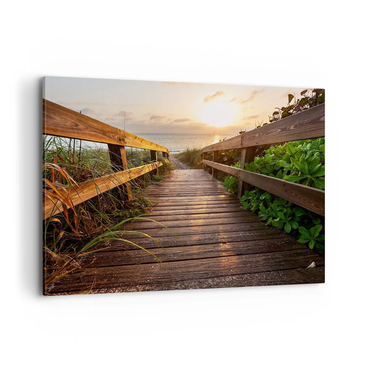 Cuadro sobre lienzo - Impresión de Imagen - Muelle de madera que conduce a la playa al atardecer - 100x70cm - Y directamente a la orilla - Decoración de pared moderna para salón y dormitorio ARTTOR