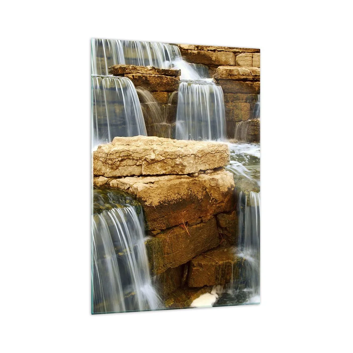 Cuadro sobre vidrio - Impresiones sobre Vidrio - Una cascada que fluye por escalones de piedra. - 70x100cm - Escalera al cielo - Decoración de pared moderna para salón y dormitorio ARTTOR