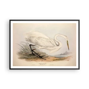 Póster en marco negro - Dibujo de una garza blanca sobre un fondo de paisaje natural. - 100x70cm - Dama de los juncos - Decoración de pared moderna para salón y dormitorio ARTTOR