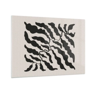 Cuadro sobre vidrio - Impresiones sobre Vidrio - Obra botánica con hojas negras orgánicas. - 70x50cm - La naturaleza de un cuadrado - Decoración de pared moderna para salón y dormitorio ARTTOR