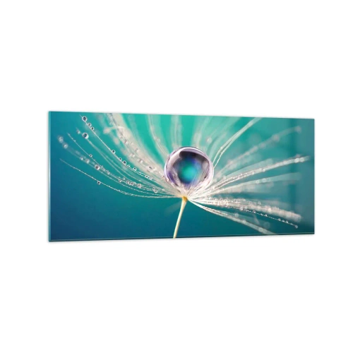 Cuadro sobre vidrio - Impresiones sobre Vidrio - Macro de una gota de agua sobre una delicada semilla de diente de león. - 120x50cm - Momento místico - Decoración de pared moderna para salón y dormitorio ARTTOR