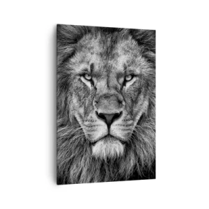 Cuadro sobre lienzo - Impresión de Imagen - Retrato de un majestuoso león en blanco y negro - 70x100cm - Con el atuendo de la coronación - Decoración de pared moderna para salón y dormitorio ARTTOR