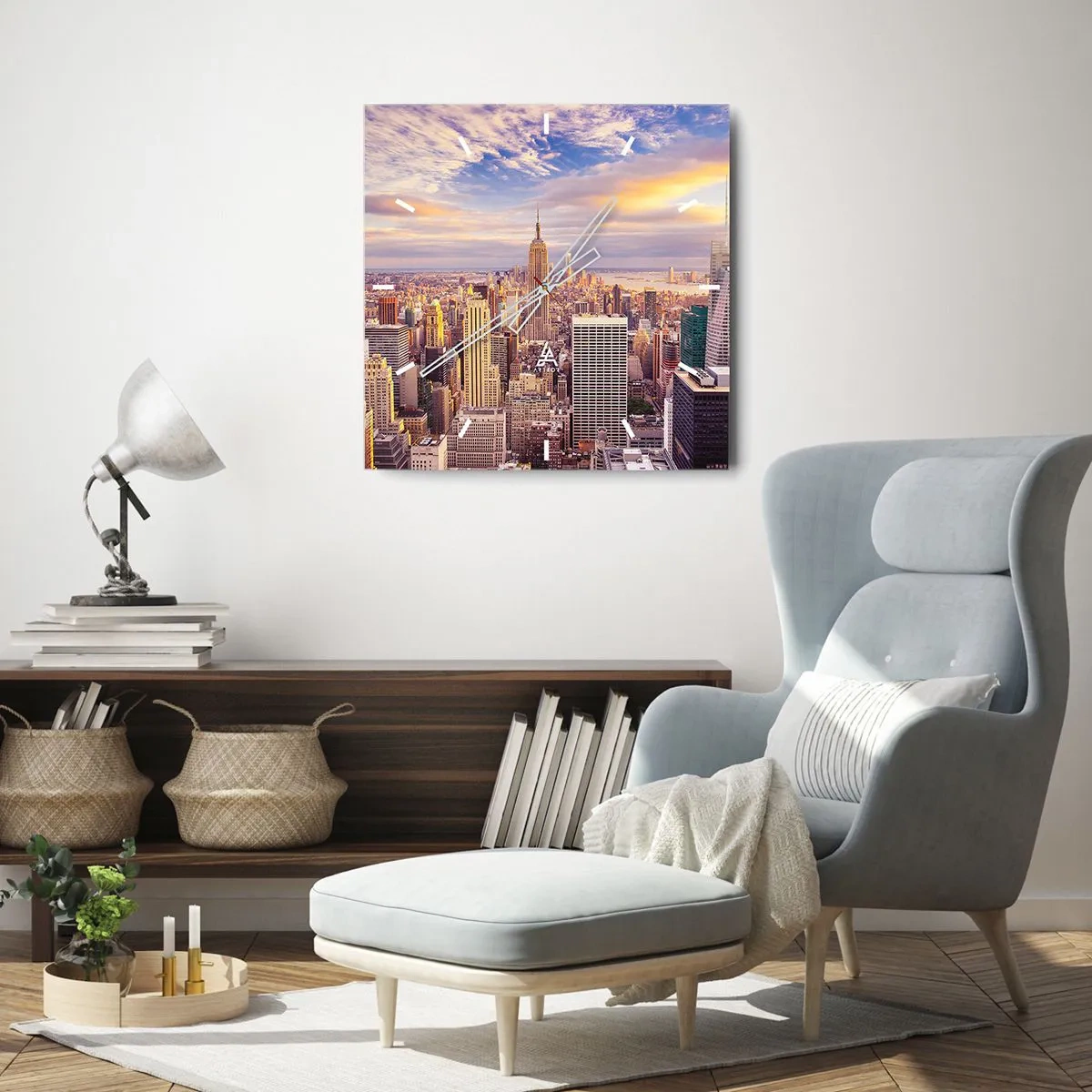 Reloj de pared - Reloj de vidrio - Panorama de una ciudad moderna con rascacielos al atardecer - 30x30cm - Alcanzar las nubes - Decoración de pared moderna para salón y dormitorio ARTTOR