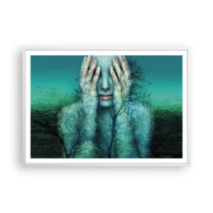 Póster en marco blanco - Sumergida en azul - 100x70 cm