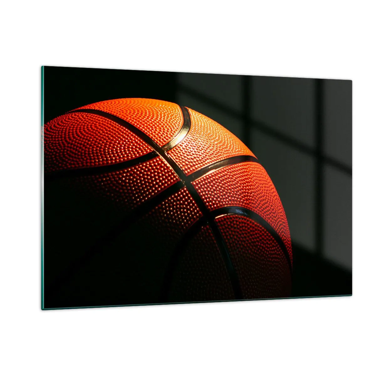 Cuadro sobre vidrio - Impresiones sobre Vidrio - Balón de baloncesto naranja sobre un fondo oscuro - 120x80cm - Hermoso como un planeta - Decoración de pared moderna para salón y dormitorio ARTTOR