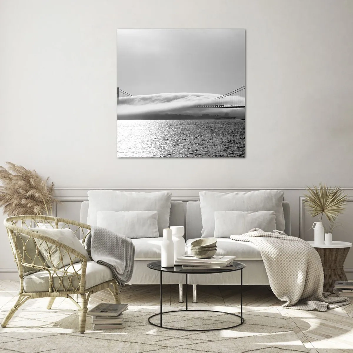 Cuadro sobre vidrio - Impresiones sobre Vidrio - Navegue por el Golden Gate - 50x50 cm