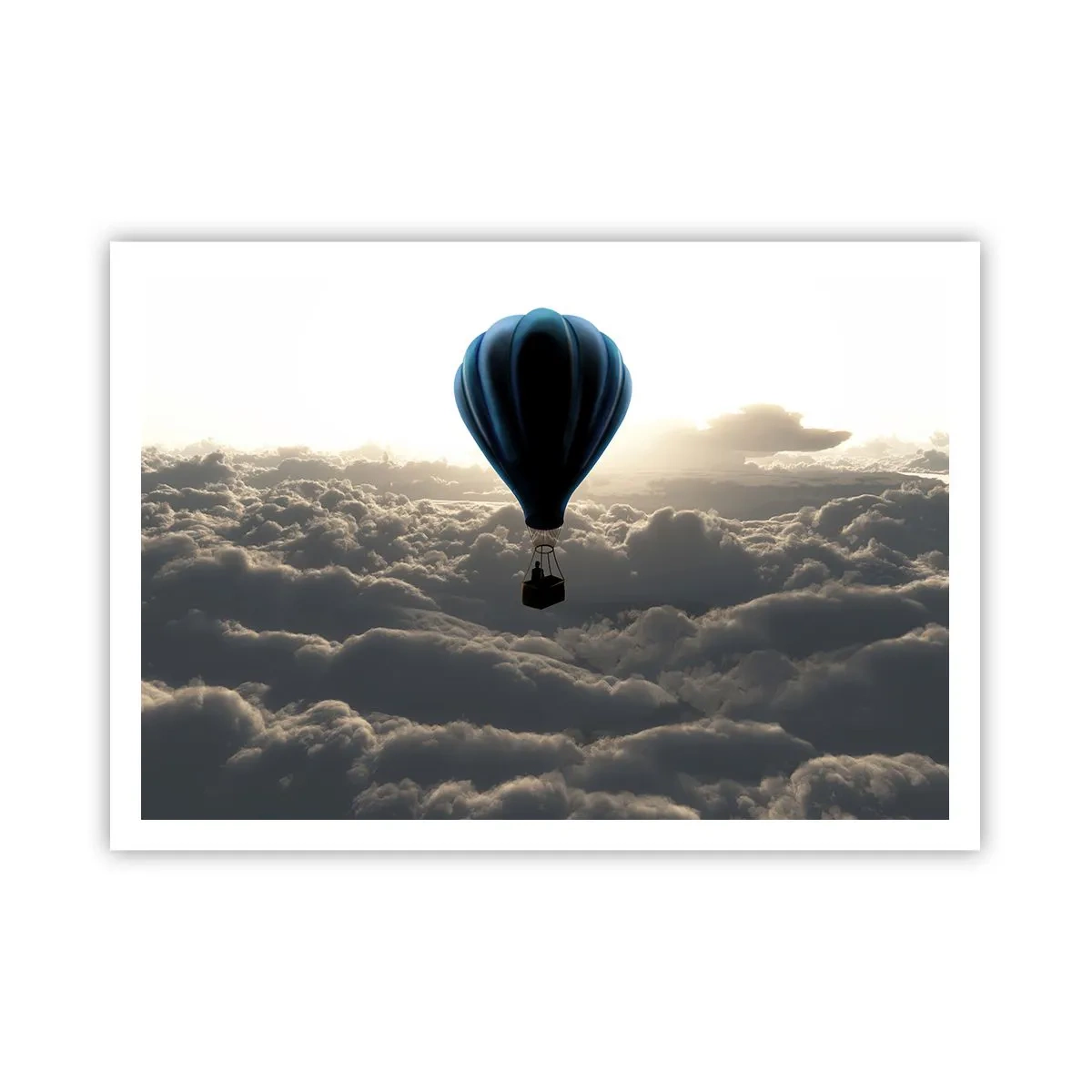 Póster - Un globo aerostático contra un cielo con nubes al atardecer. - 100x70cm - Un viajero por encima de las nubes - Decoración de pared moderna para salón y dormitorio ARTTOR