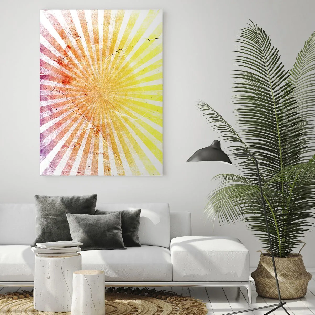 Cuadro sobre vidrio - Impresiones sobre Vidrio - Rayos del sol naciente o poniente en estilo retro - 50x70cm - Renacer del sol - Decoración de pared moderna para salón y dormitorio ARTTOR