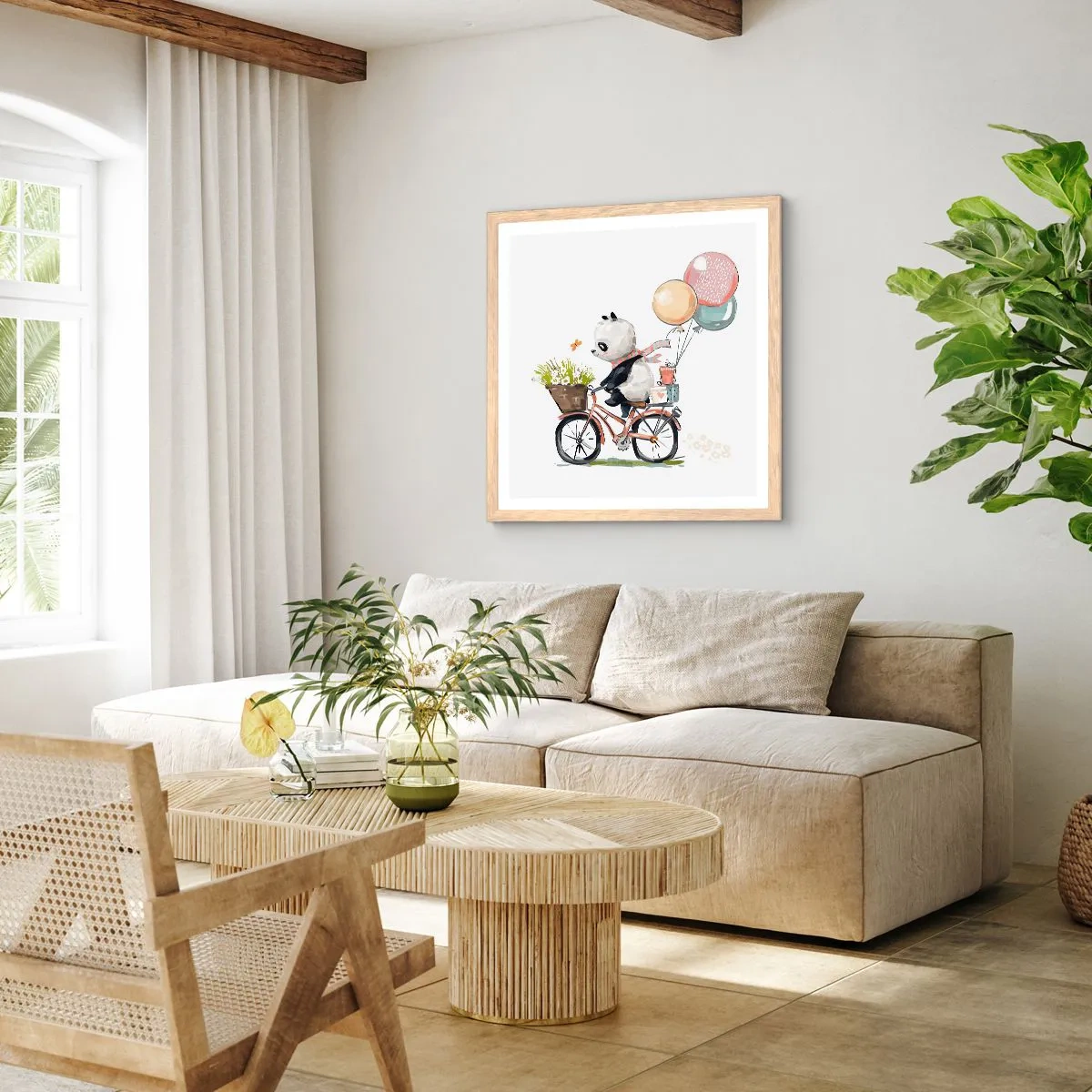 Póster en marco roble claro - Un día feliz - 30x30 cm