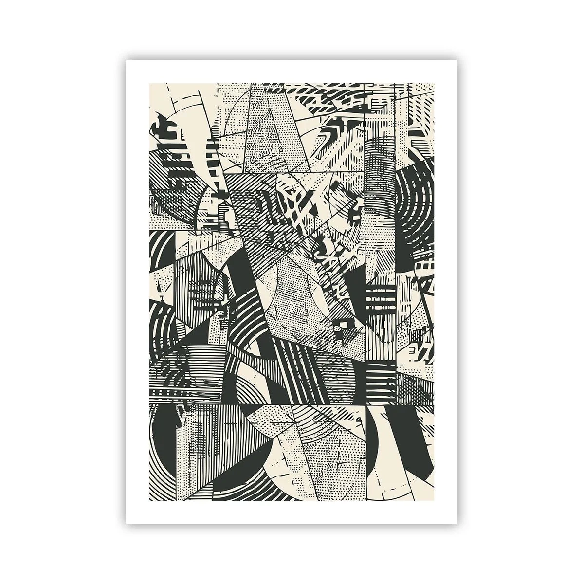 Póster - Patrones geométricos abstractos en blanco y negro - 50x70cm - La dinámica del presente - Decoración de pared moderna para salón y dormitorio ARTTOR