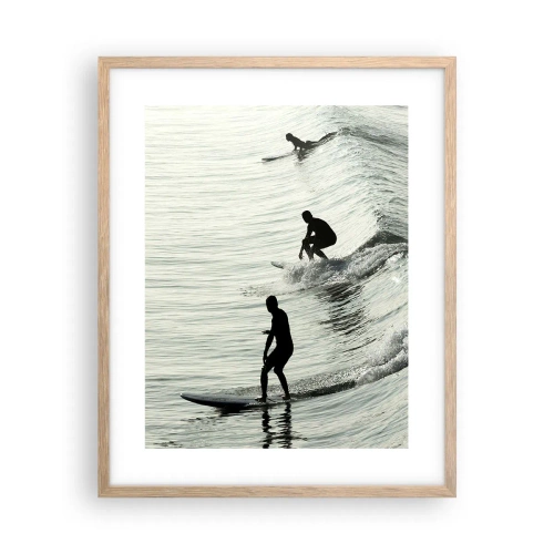 Póster en marco roble claro - Al encuentro de la ola - 40x50 cm