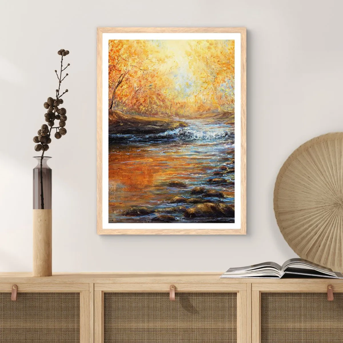 Póster en marco roble claro - Arroyo de oro - 50x70 cm
