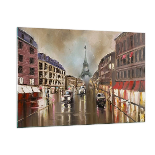 Cuadro sobre vidrio - Impresiones sobre Vidrio - Calle parisina al atardecer con vistas a la Torre Eiffel - 120x80cm - Solo ella importa - Decoración de pared moderna para salón y dormitorio ARTTOR