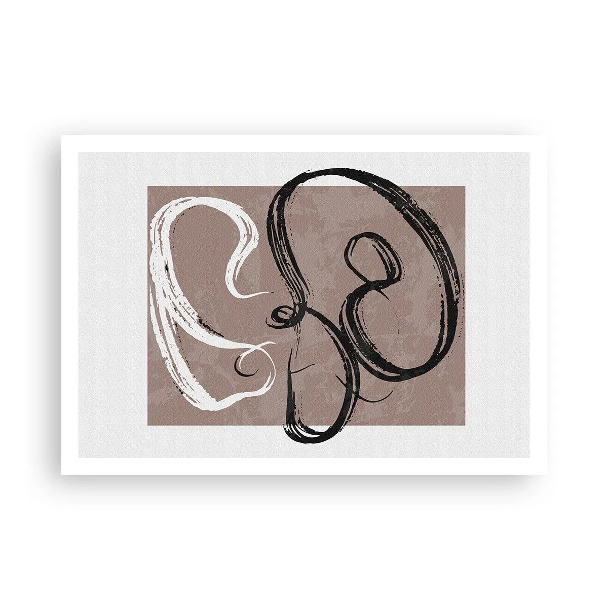 Póster - Abstracción en blanco y negro sobre fondo beige. - 100x70cm - Composición: la búsqueda de la plenitud - Decoración de pared moderna para salón y dormitorio ARTTOR