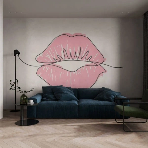 Fotomural Premium Canvas - ¿Listo para un beso? - Gráficos, Labios rosados, Pedazo - 250x175 cm
