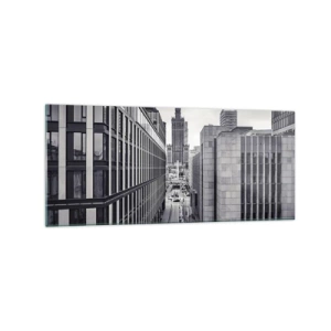 Cuadro sobre vidrio - Impresiones sobre Vidrio - Panorama de Varsovia con vistas al Palacio de la Cultura y los edificios circundantes. - 120x50cm - Valle de Varsovia - Decoración de pared moderna para salón y dormitorio ARTTOR
