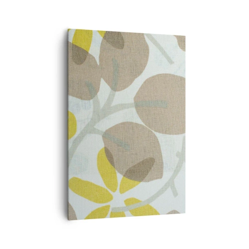 Cuadro sobre lienzo - Impresión de Imagen - Hojas abstractas en tonos beige y amarillo. - 70x100cm - Composición a pleno sol - Decoración de pared moderna para salón y dormitorio ARTTOR