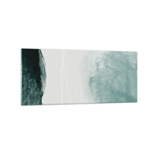 Cuadro sobre vidrio - Impresiones sobre Vidrio - Una delicada composición abstracta en tonos verdes con formas sutiles sobre un fondo claro. - 120x50cm - Un encuentro con la niebla - Decoración de pared moderna para salón y dormitorio ARTTOR